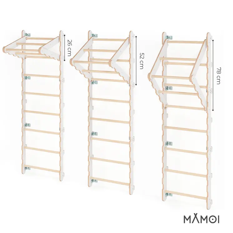 MAMOI® Modern pull up bar for wall bars | Folding pull up bar for swedish ladder Yarnwood | Swedish ladder accessories | Gymnastics bars | CE | 100% ECO | Made in EU