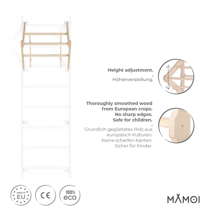 MAMOI® Porte moderne pour échelle d’escalade | Barre de traction à l’échelle murale | Porte-échelle pliable en bois 100% ECO | Fabriqué dans l’UE