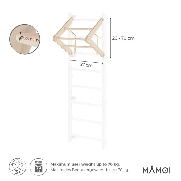 MAMOI® Porte moderne pour échelle d’escalade | Barre de traction à l’échelle murale | Porte-échelle pliable en bois 100% ECO | Fabriqué dans l’UE