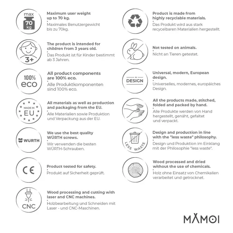 MAMOI® Porte moderne pour échelle d’escalade | Barre de traction à l’échelle murale | Porte-échelle pliable en bois 100% ECO | Fabriqué dans l’UE