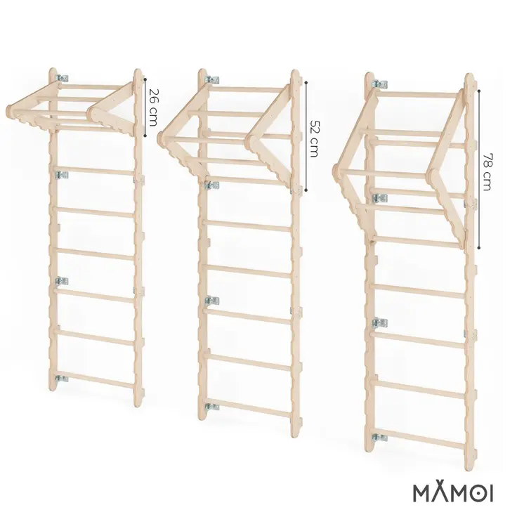 MAMOI® Porte moderne pour échelle d’escalade | Barre de traction à l’échelle murale | Porte-échelle pliable en bois 100% ECO | Fabriqué dans l’UE
