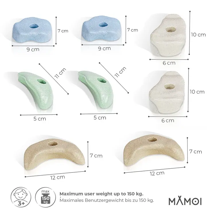 MAMOI® Prises escalade enfant | Prise d escalade 8 pièces | Prise d'escalade enfant | Prise escalade enfant exterieur | Mur escalade enfant | Mur d escalade | Fabriqué dans l’UE