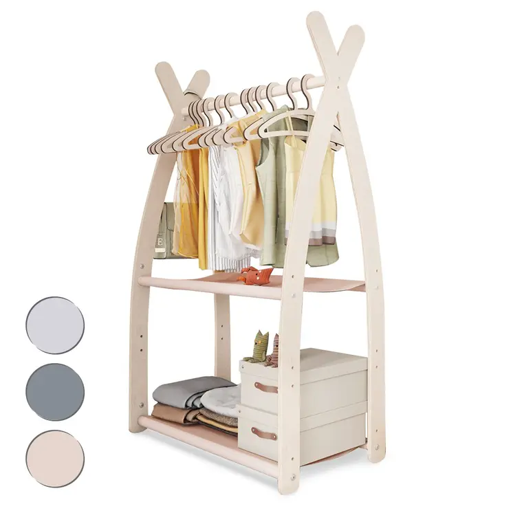 MAMOI® Children clothes rail Beige 53x95x32cm | Dressing up rail for kids made of natural wood | Baby wardrobe clothes storage modern design | Baby accessories | 100% ECO | MADE in EU