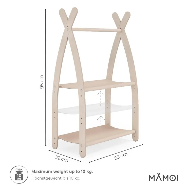 MAMOI® Children clothes rail Beige 53x95x32cm | Dressing up rail for kids made of natural wood | Baby wardrobe clothes storage modern design | Baby accessories | 100% ECO | MADE in EU