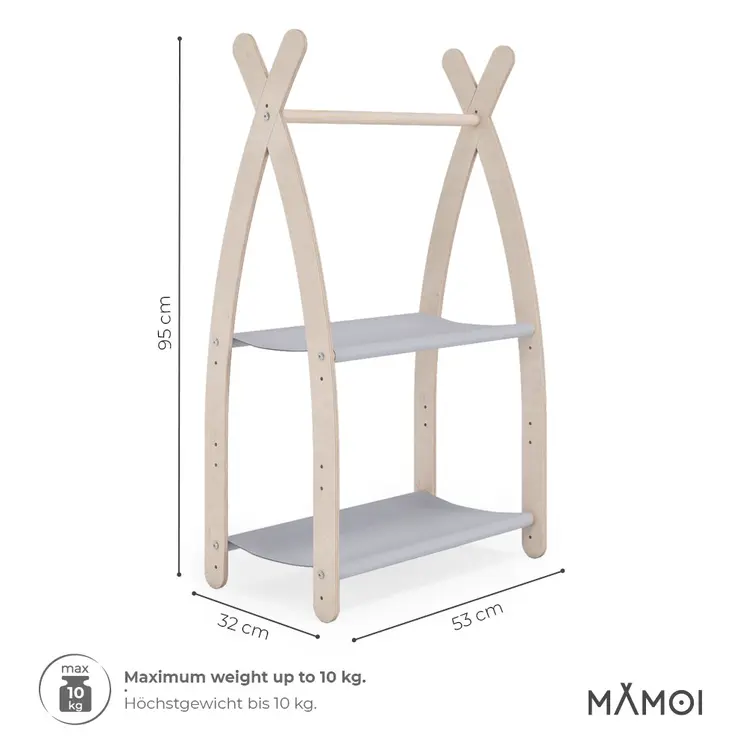 MAMOI® Armadio per Bambini in Legno 95x106x32cm / 53x95x32cm | Appendiabiti bambini da terra | Porta abiti | Guarderoba bambini per la cameretta | Armadio montessori | 100% ECO | Prodotto nell'UE