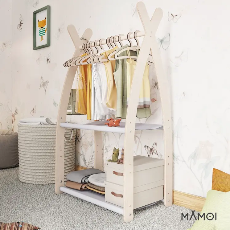 MAMOI® Armadio per Bambini in Legno 95x106x32cm / 53x95x32cm | Appendiabiti bambini da terra | Porta abiti | Guarderoba bambini per la cameretta | Armadio montessori | 100% ECO | Prodotto nell'UE