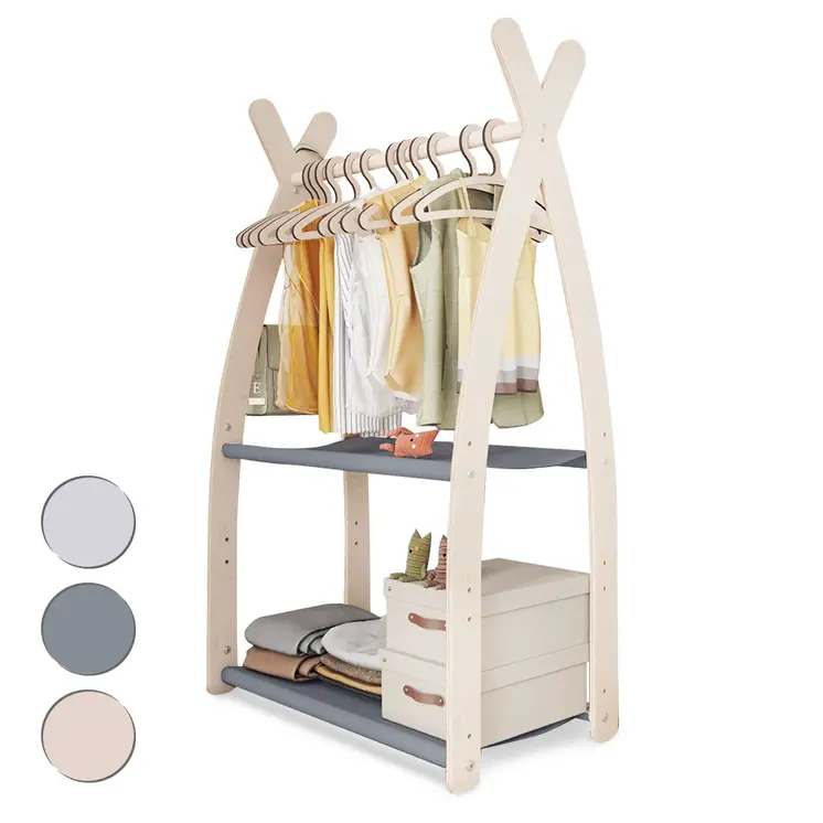 MAMOI® Children clothes rail Grey 53x95x32cm | Dressing up rail for kids made of natural wood | Baby wardrobe clothes storage modern design | Baby accessories | 100% ECO | MADE in EU