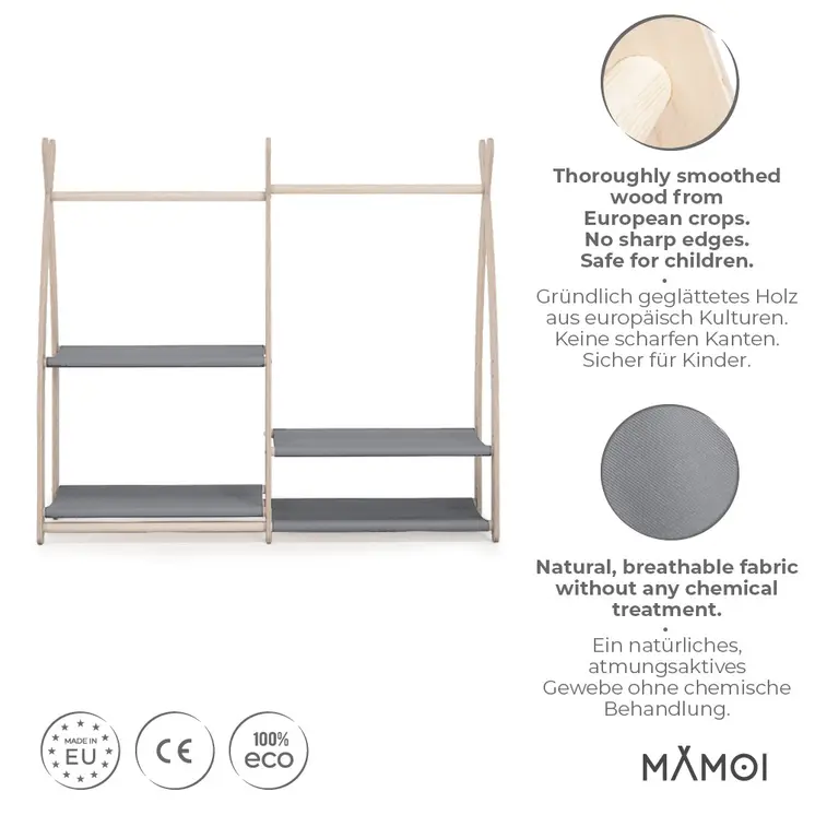 MAMOI® Kleiderstange Baby Kinderzimmer | Kinderkleiderstange 95x106x32cm | Kinder Kleiderständer Baby | Garderobenständer | Baby Garderobe | Kindergarderobe | 100% ECO | Made in EU