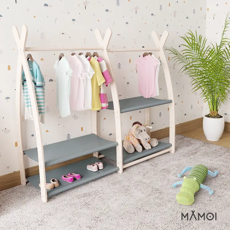MAMOI® Kleiderstange Baby Kinderzimmer | Kinderkleiderstange 95x106x32cm | Kinder Kleiderständer Baby | Garderobenständer | Baby Garderobe | Kindergarderobe | 100% ECO | Made in EU