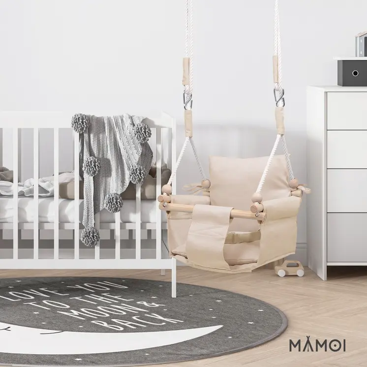 MAMOI® Babyschaukel, Baby schaukel Indoor Outdoor, Kinderschaukel aus Holz, Holzschaukel für Kinder, Schaukeln für türrahmen, Swing, Kleinkinderschaukel ab 1 jahr für Kinderzimmer