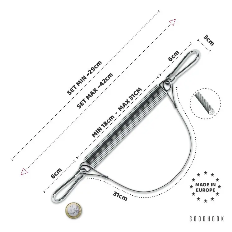 MAMOI® Babywiege Feder mit Stahl Sicherungsseil Federwiege 16,5kg Schaukel zum Schlafen | Natürliche Seil mit Karabiner | 100% ECO | Made in EU