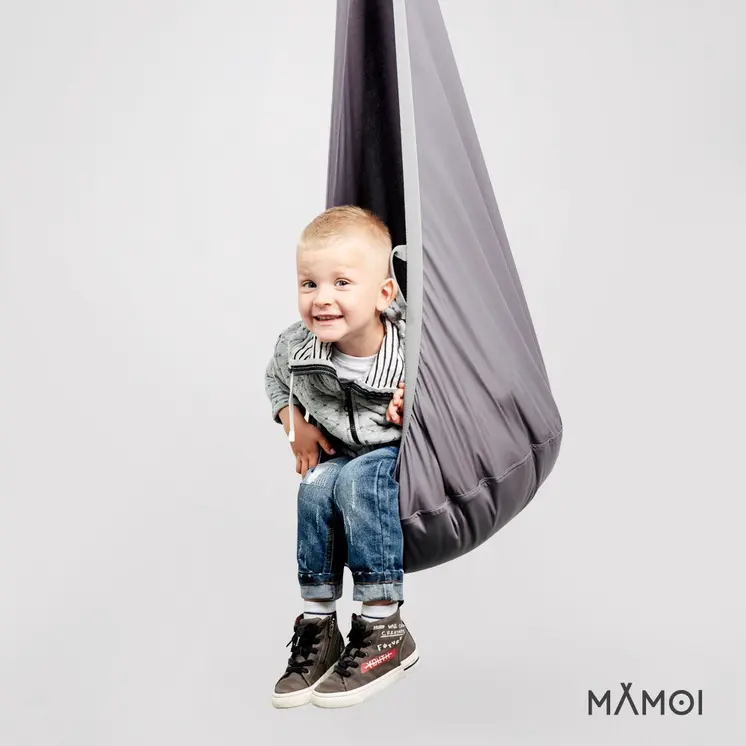 MAMOI® Swing hanging chair Grey, Indoor hammock, Sensory swing seat for bedroom for kids, Child door swinging nest for autism, Garden egg swings for children