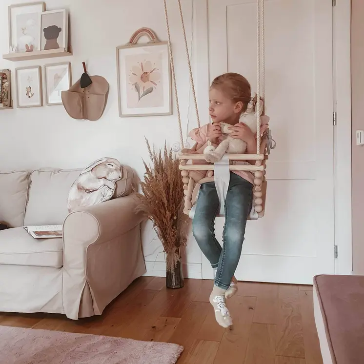 MAMOI® Balancoire bebe pour interieur, Siege balançoire pour bébé, Balancelle de coton en bois naturel, Baby swing pour enfant  à partir de 1 an, 3 en 1