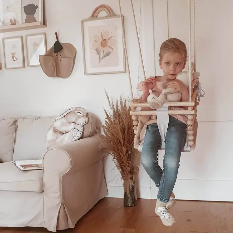MAMOI® Balancoire bebe pour interieur, Siege balançoire pour bébé, Balancelle de coton en bois naturel, Baby swing pour enfant  à partir de 1 an, 3 en 1