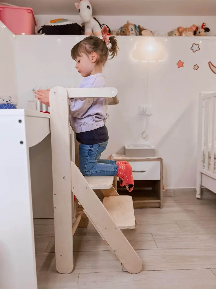 MAMOI® Learning toddler tower, Foldable kitchen helper stand for toddlers, Folding step stool for kids, Table and chair furniture, montessori steps for children 1+ / 2 year old