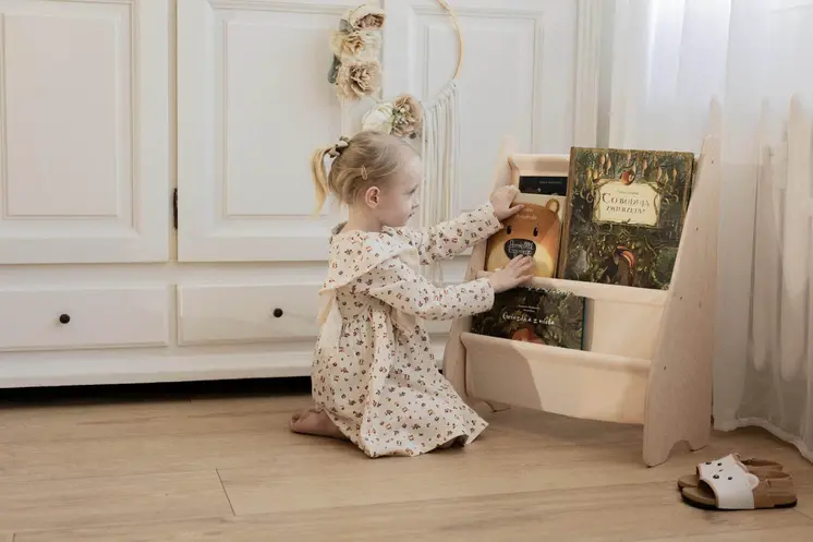 MAMOI® Book shelf for kids Beige, Bookcase for childrens room, Small bookshelf for toddler, Child bookcases and shelves, Wall stand storage and furniture for bedroom