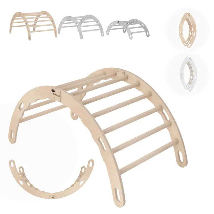 MAMOI® Triangle interieur, Mur escalade pour enfant, Aire de jeux pour bebe, Espalier en bois, Rocker arche à partir de 1/2/3 an, Bascule montessori