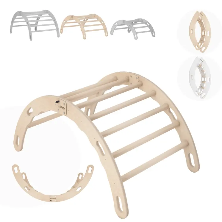 MAMOI® Kletterbogen, Kletterdreieck, Baby klettern, Regenbogenwippe aus holz, Holzbogen für Kinder, Spielplatz, Klettergerüst indoor ab 1 jahr 2/3 jahre, Montessori