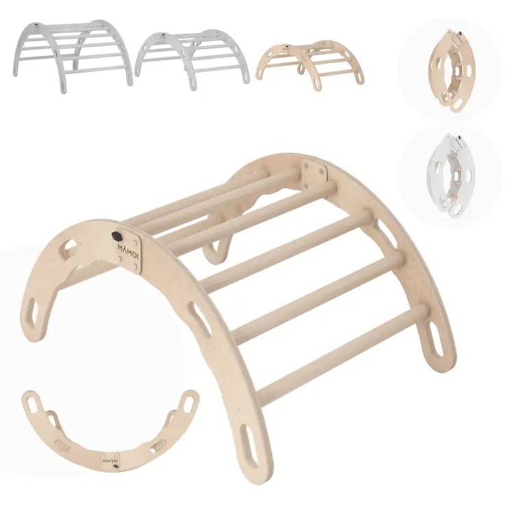 MAMOI® Kletterbogen, Kletterdreieck, Baby klettern, Regenbogenwippe aus holz, Holzbogen für Kinder, Spielplatz, Klettergerüst indoor ab 1 jahr 2/3 jahre, Montessori