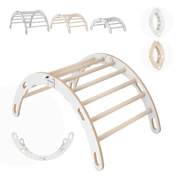 MAMOI® Kletterbogen, Kletterdreieck, Baby klettern, Regenbogenwippe aus holz, Holzbogen für Kinder, Spielplatz, Klettergerüst indoor ab 1 jahr 2/3 jahre, Montessori