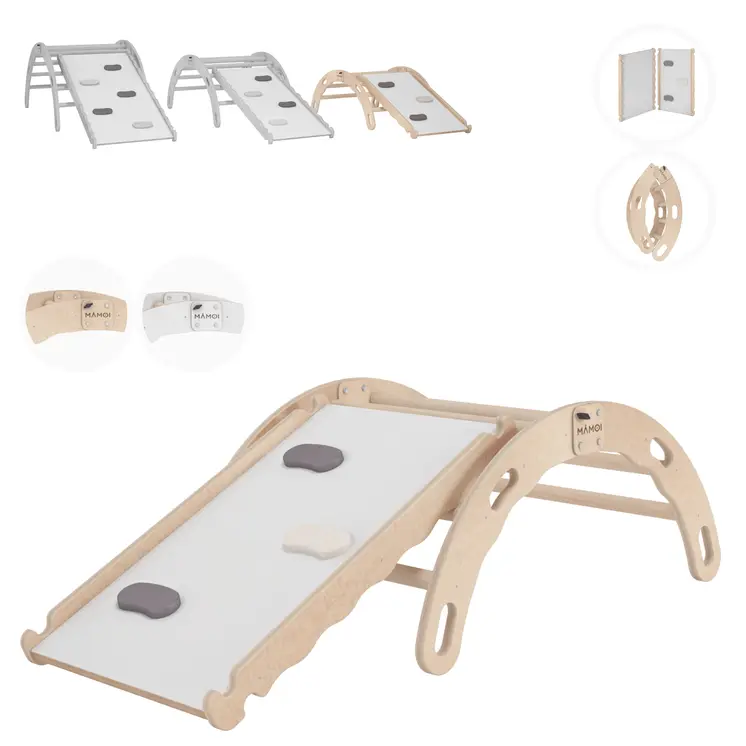 MAMOI® Indoor climbing frame for toddlers, Wooden baby gym with slide, Play gym rocker toys made of wood for toddler, Rockers montessori climbing frame age 1-3