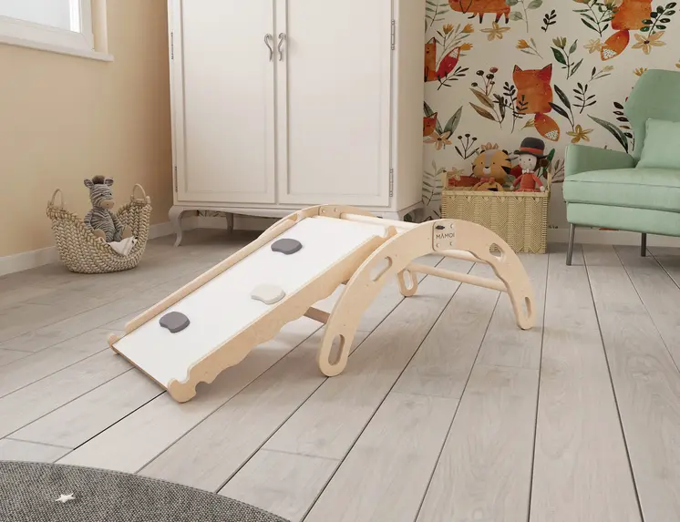 MAMOI® Indoor climbing frame for toddlers, Wooden baby gym with slide, Play gym rocker toys made of wood for toddler, Rockers montessori climbing frame age 1-3