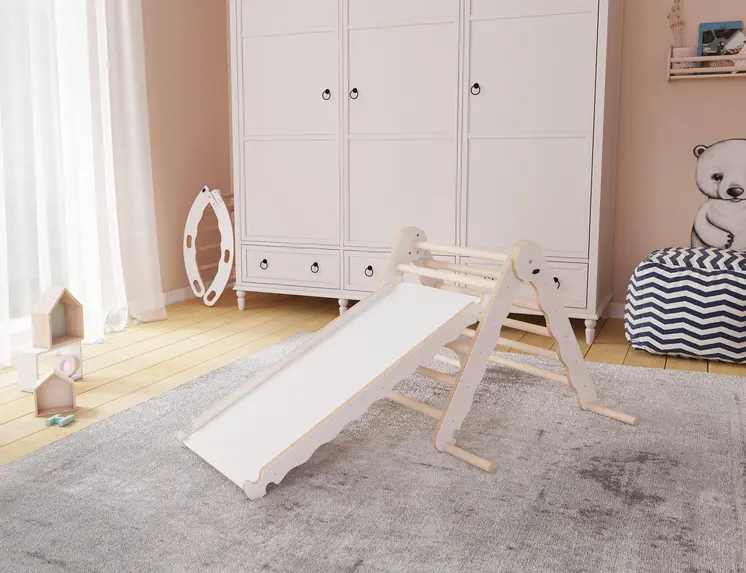 MAMOI® Klettergerüst indoor, Kletterdreieck mit rutsche holz, Baby kinder klettern, Kletterturm rutschbrett, Kletterbogen kinderrutsche, Regenbogenwippe, Montessori spielzeug ab 1 jahr 2/3 jahre