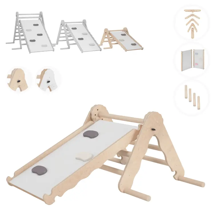 MAMOI® Triangle descalade avec toboggan interieur pour enfant, Mur escalade intérieur en bois pour bebe à partir de 1/2/3 an, Motricité libre montessori