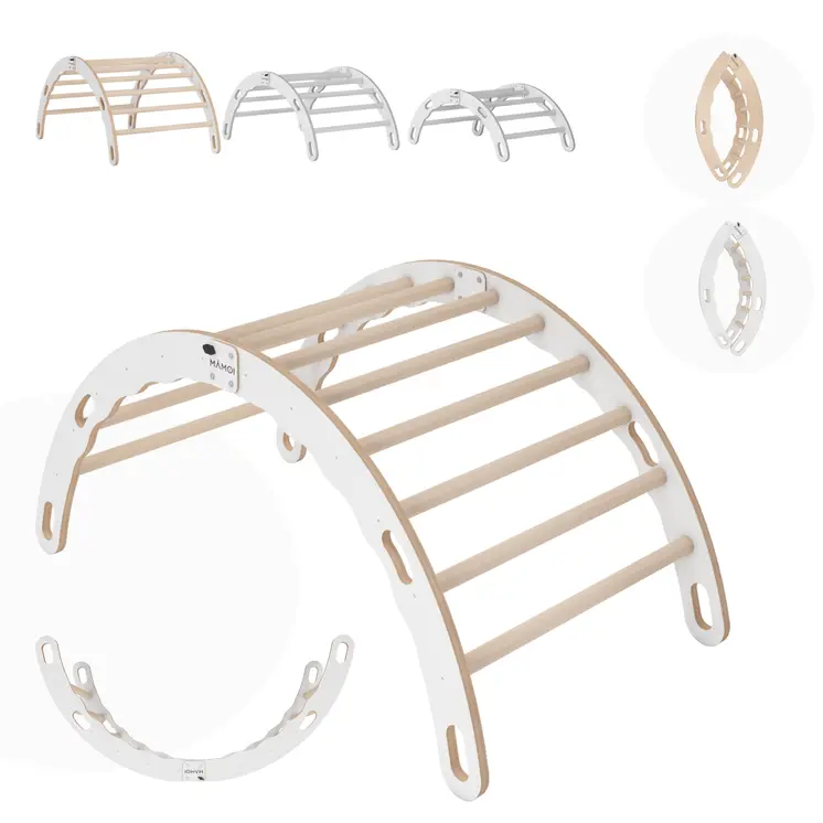 MAMOI® Kletterbogen, Kletterdreieck, Baby klettern, Regenbogenwippe aus holz, Holzbogen für Kinder, Spielplatz, Klettergerüst indoor ab 1 jahr 2/3 jahre, Montessori