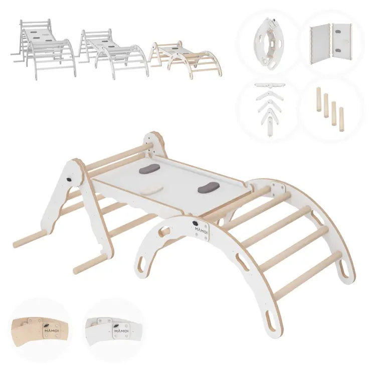 MAMOI® Set: Climbing triangle + Cradle + Slide for children | Climbing frame and slide for kids minimalist design | Yarnwood triangle for toddlers with slide 100% ECO | Made in EU