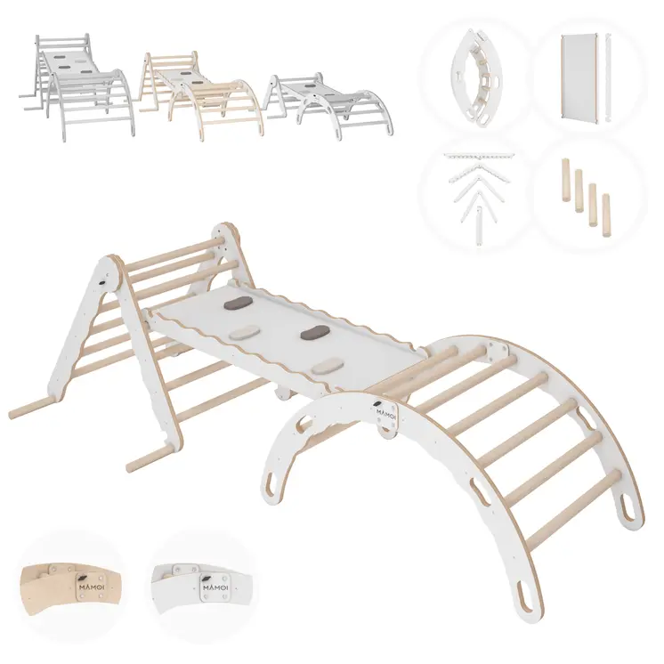 MAMOI® Set: Climbing triangle + Cradle + Slide for children | Climbing frame and slide for kids minimalist design | Yarnwood triangle for toddlers with slide 100% ECO | Made in EU