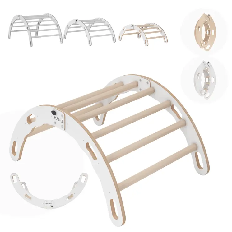 MAMOI® Kletterbogen, Kletterdreieck, Baby klettern, Regenbogenwippe aus holz, Holzbogen für Kinder, Spielplatz, Klettergerüst indoor ab 1 jahr 2/3 jahre, Montessori