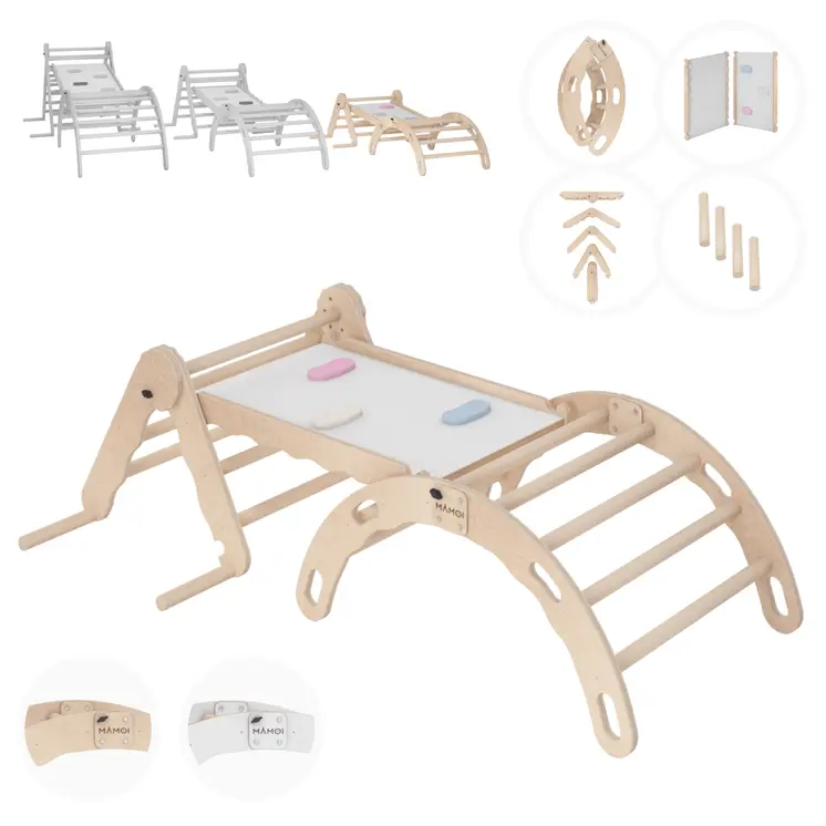 MAMOI® SET: Climbing frame, triangle and slide, Indoor wooden baby gym for toddlers, Toddler rockers, Climbers & play structures montessori from age 1-3 year old