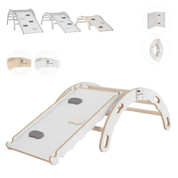 MAMOI® Indoor climbing frame for toddlers, Wooden baby gym with slide, Play gym rocker toys made of wood for toddler, Rockers montessori climbing frame age 1-3