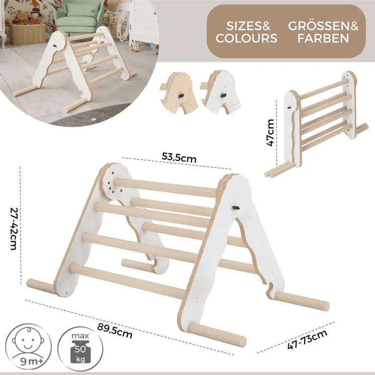 MAMOI® Triangle descalade interieur pour enfant, Mur escalade intérieur en bois pour bebe à partir de 1/2/3 an, Motricité libre montessori