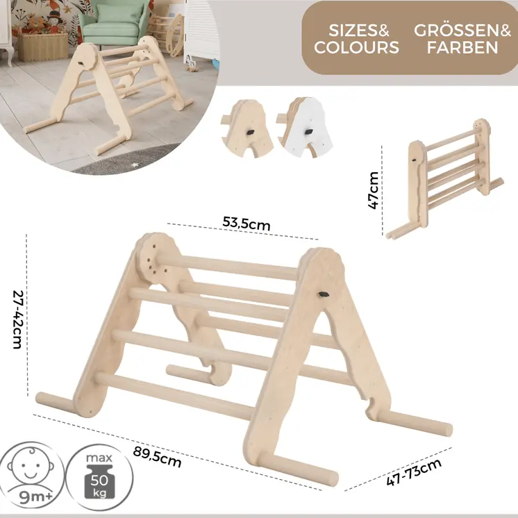 MAMOI® Triangle descalade interieur pour enfant, Mur escalade intérieur en bois pour bebe à partir de 1/2/3 an, Motricité libre montessori