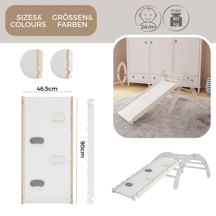 MAMOI® Toboggan interieur pour enfant, Tobogan pour triangle et mur escalade pour bebe, Jeux en bois intérieur, Tobbogan montessori à partir de 1 an 2/3 ans