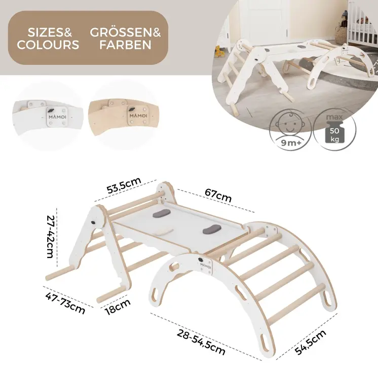 MAMOI® Set: Climbing triangle + Cradle + Slide for children | Climbing frame and slide for kids minimalist design | Yarnwood triangle for toddlers with slide 100% ECO | Made in EU
