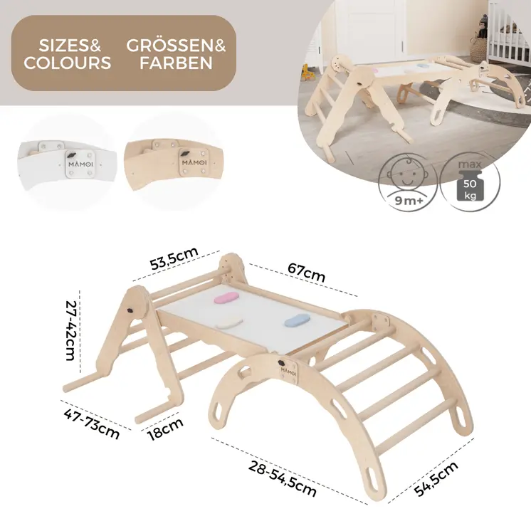 MAMOI® SET: Climbing frame, triangle and slide, Indoor wooden baby gym for toddlers, Toddler rockers, Climbers & play structures montessori from age 1-3 year old