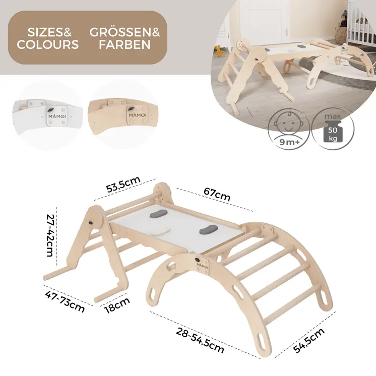 MAMOI® SET: Climbing frame, triangle and slide, Indoor wooden baby gym for toddlers, Toddler rockers, Climbers & play structures montessori from age 1-3 year old