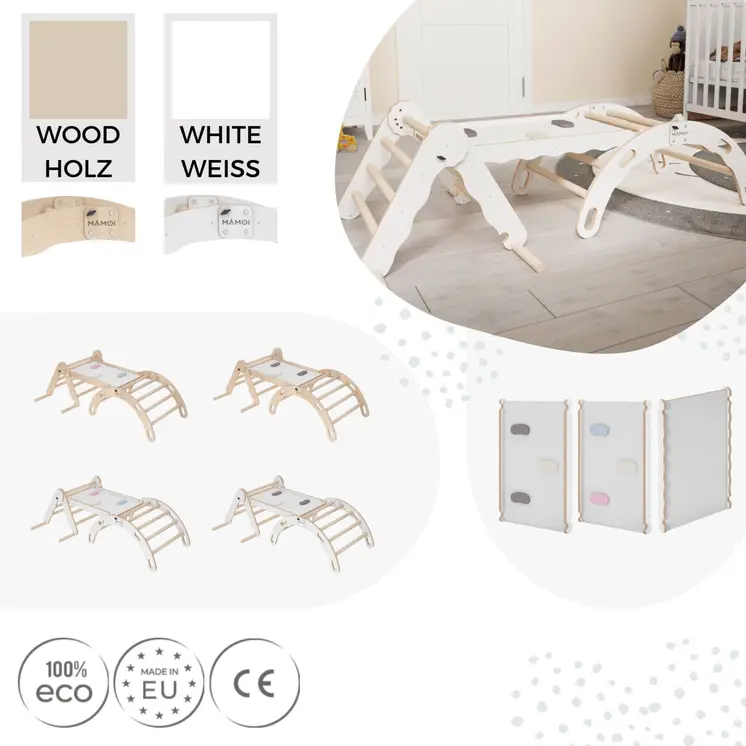 MAMOI® Set: Climbing triangle + Cradle + Slide for children | Climbing frame and slide for kids minimalist design | Yarnwood triangle for toddlers with slide 100% ECO | Made in EU