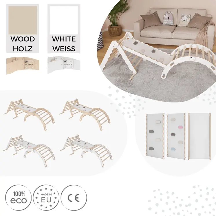 MAMOI® Set: Climbing triangle + Cradle + Slide for children | Climbing frame and slide for kids minimalist design | Yarnwood triangle for toddlers with slide 100% ECO | Made in EU