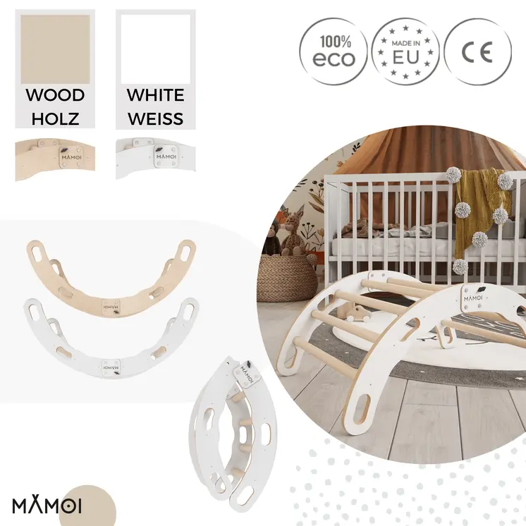 MAMOI® Kletterbogen, Kletterdreieck, Baby klettern, Regenbogenwippe aus holz, Holzbogen für Kinder, Spielplatz, Klettergerüst indoor ab 1 jahr 2/3 jahre, Montessori