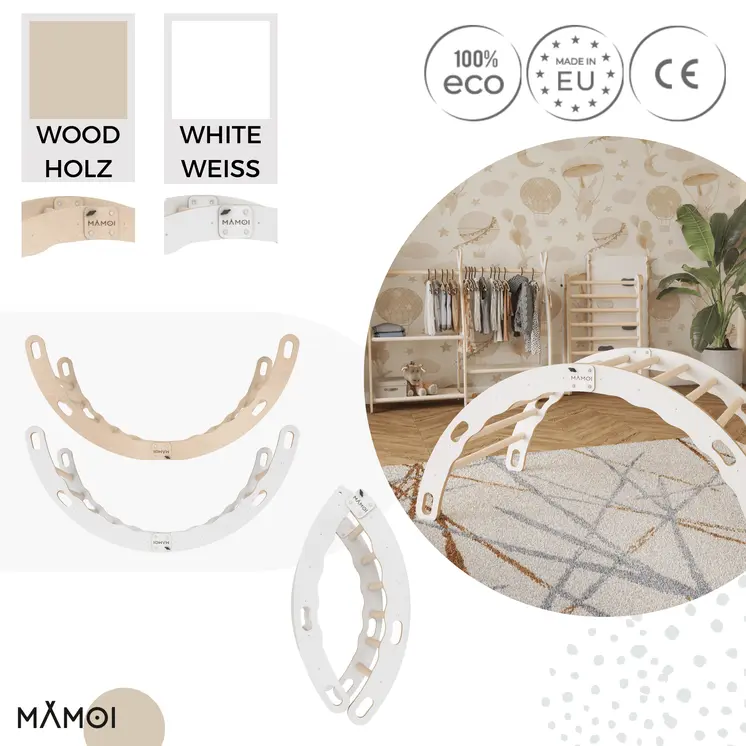 MAMOI® Kletterbogen, Kletterdreieck, Baby klettern, Regenbogenwippe aus holz, Holzbogen für Kinder, Spielplatz, Klettergerüst indoor ab 1 jahr 2/3 jahre, Montessori
