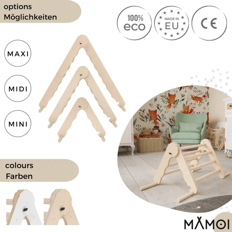 MAMOI® Triangle descalade interieur pour enfant, Mur escalade intérieur en bois pour bebe à partir de 1/2/3 an, Motricité libre montessori