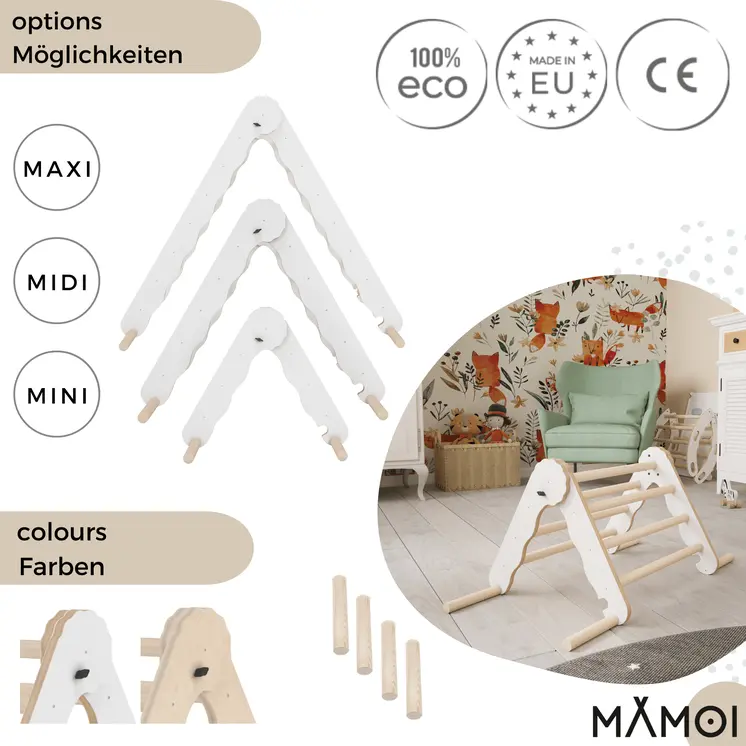 MAMOI® Triangle descalade interieur pour enfant, Mur escalade intérieur en bois pour bebe à partir de 1/2/3 an, Motricité libre montessori