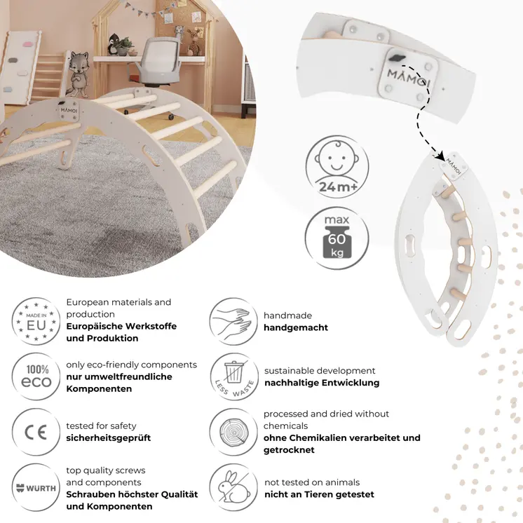 MAMOI® Triangle descalade avec toboggan interieur pour enfant, Mur escalade intérieur en bois pour bebe à partir de 1/2/3 an, Motricité libre montessori