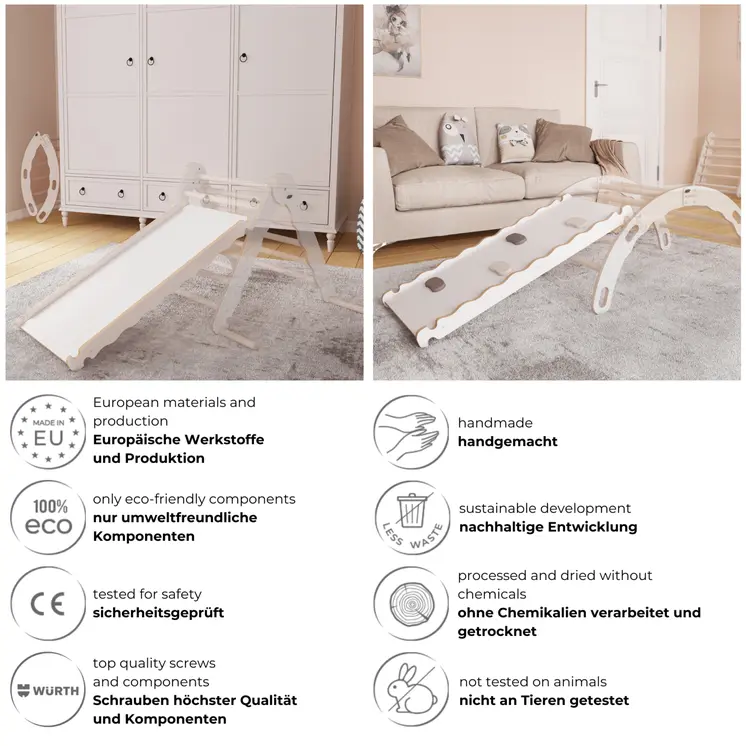 MAMOI® Toboggan interieur pour enfant, Tobogan pour triangle et mur escalade pour bebe, Jeux en bois intérieur, Tobbogan montessori à partir de 1 an 2/3 ans