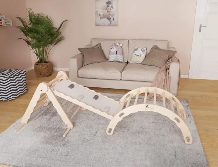 MAMOI® SET: Climbing frame, triangle and slide, Indoor wooden baby gym for toddlers, Toddler rockers, Climbers & play structures montessori from age 1-3 year old