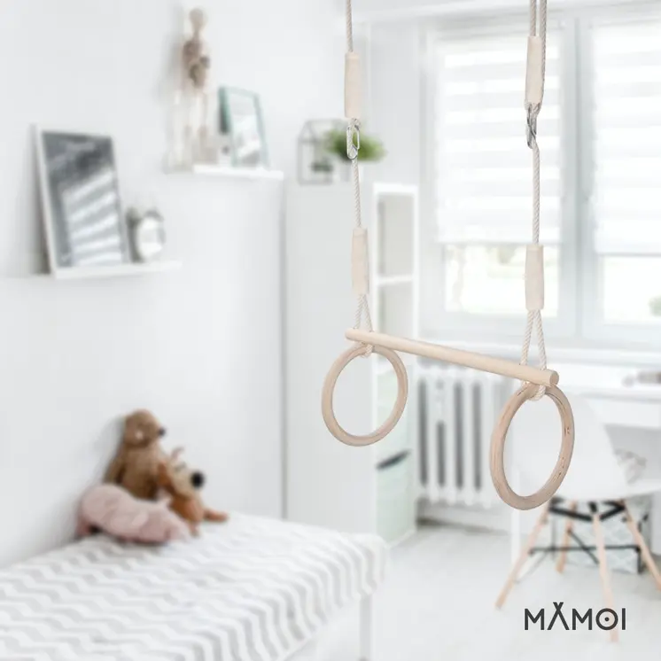 MAMOI® Trapeze bar baby swing, Indoor gymnastic rings, Monkey bars gorilla gym, Gymnastics pull up equipment for kids, Olympic rings and swings for calisthenics